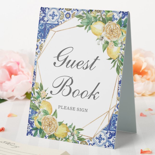 Plaque De Table Chic citron jaune Floral Livre d'invité Tabletop (In SItu (Mariage))