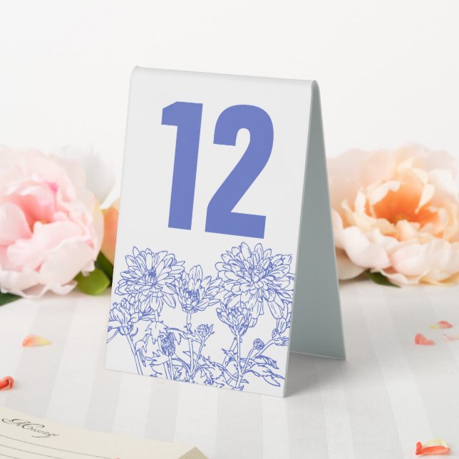 Plaque De Table Chrysanthemum bleu blanc mariage numéro de table (In SItu (Mariage))