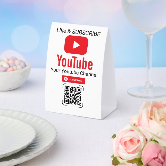 Plaque De Table Code QR Abonnement YouTube Blanc (Insitu (mariage))