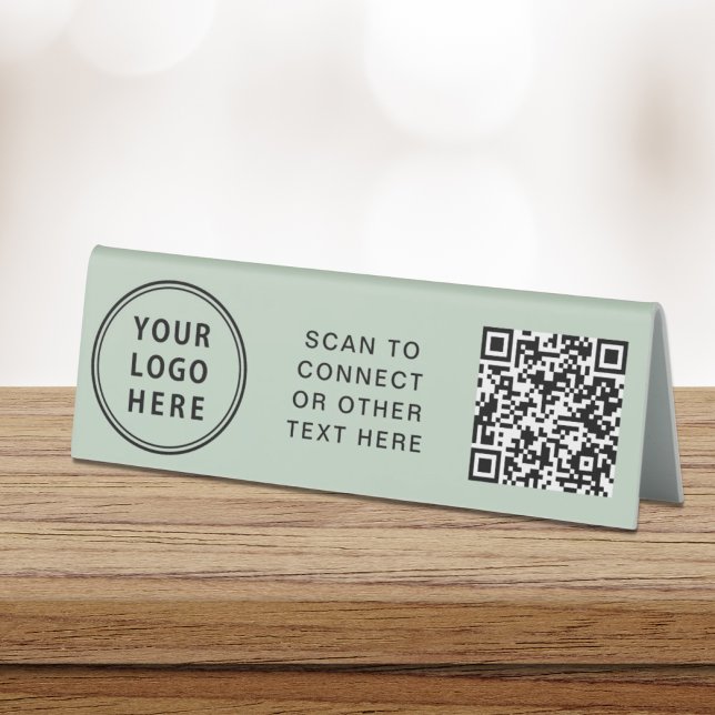 Plaque De Table Code QR de logo moderne Vert sauge (Créateur téléchargé)