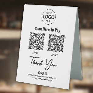 Plaque De Table Code QR de paiement sans contact personnalisé blan