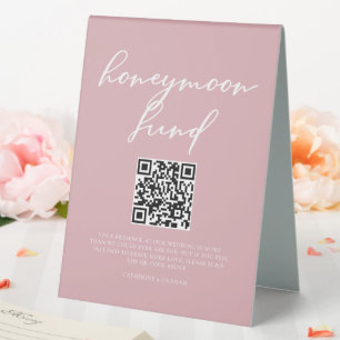 Plaque De Table Code QR du fonds de lune de miel de mariage rose p