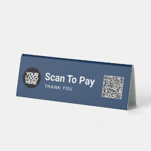 Plaque De Table Code QR Logo Affaires Bleu Marine Scannez pour Pay