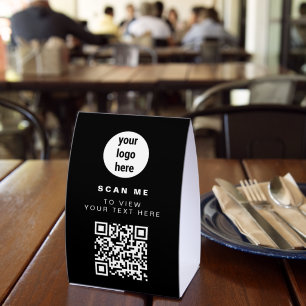 Plaque De Table Code QR Logo d'entreprise Noir Minimaliste d'affai