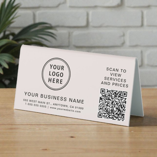 Plaque De Table Code QR Logo Entreprise Rose (Business Logo QR Code Pink Table Tent)