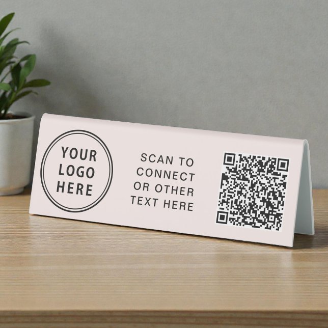 Plaque De Table Code QR Logo Entreprise Rose (Business Logo QR Code Pink Table Tent)