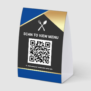 Plaque De Table Code QR Menu Numérique Bleu Or pour Restaurants