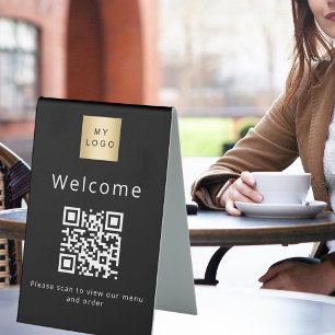 Plaque De Table Code QR noir restaurant café bar menu scan