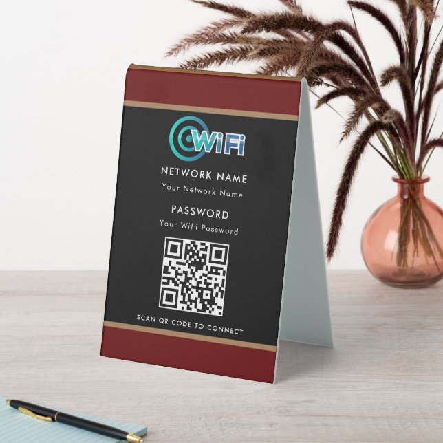 Plaque De Table Code QR personnalisé Mot de passe réseau Wifi Noir (En SItu (Tableau))