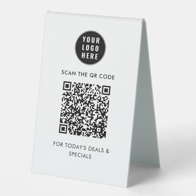 Plaque De Table Code QR simple moderne et logo d'entreprise (Recto)