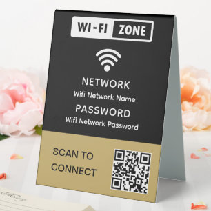 Plaque De Table Code QR Wifi élégant et simple pour mot de passe r