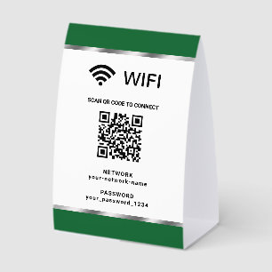 Plaque De Table Code QR Wifi Réseau et Mot de Passe Silver Vert