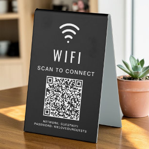 Plaque De Table Code QR Wifi Scan pour se connecter Noir