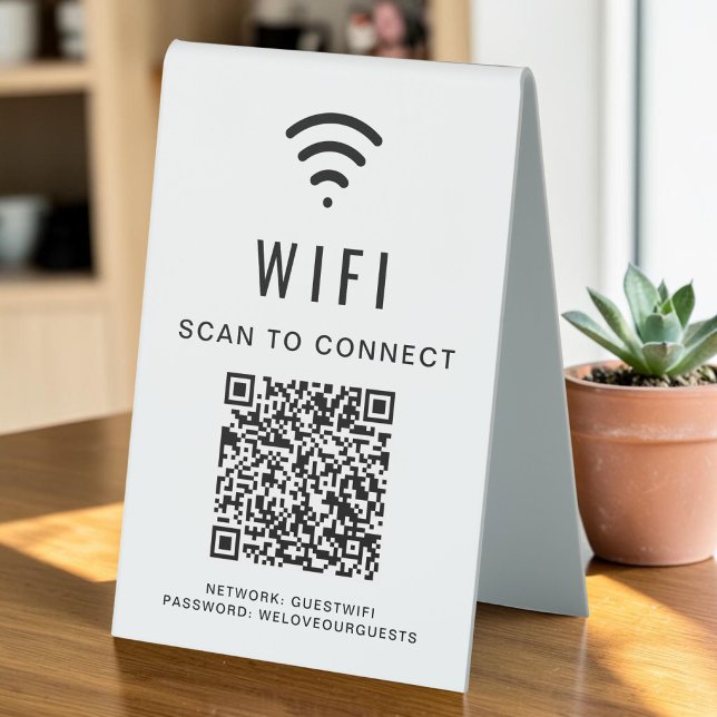 Plaque De Table Code QR WiFi : Scannez pour vous connecter (Wifi QR Code Scan To Connect Table Tent)