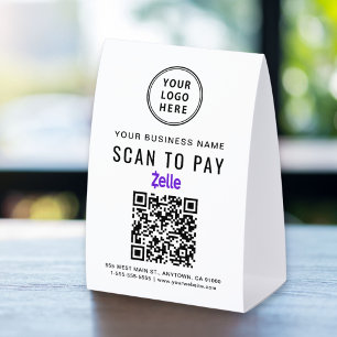 Plaque De Table Code QR Zelle Logo Entreprise Scannez Pour Payer