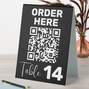 Plaque De Table Commande ici Qr Code noir blanc chic moderne