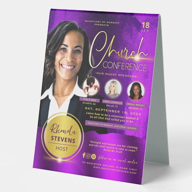 Plaque De Table Conférence professionnelle Gold & Purple Church (Recto)