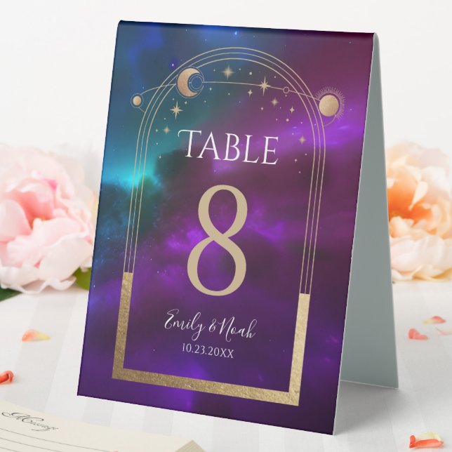 Plaque De Table Cosmic Purple Turquoise or Sun Moon Mariage d'astr (In SItu (Mariage))