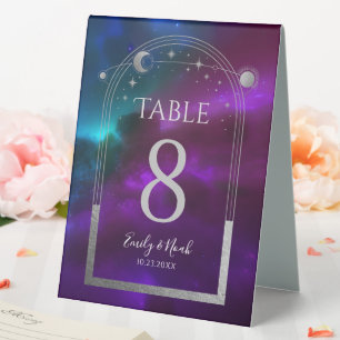 Plaque De Table Cosmologique violet Turquoise argent Mariage de lu