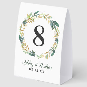Plaque De Table Couronne de feuillage floral vert or mariage numér