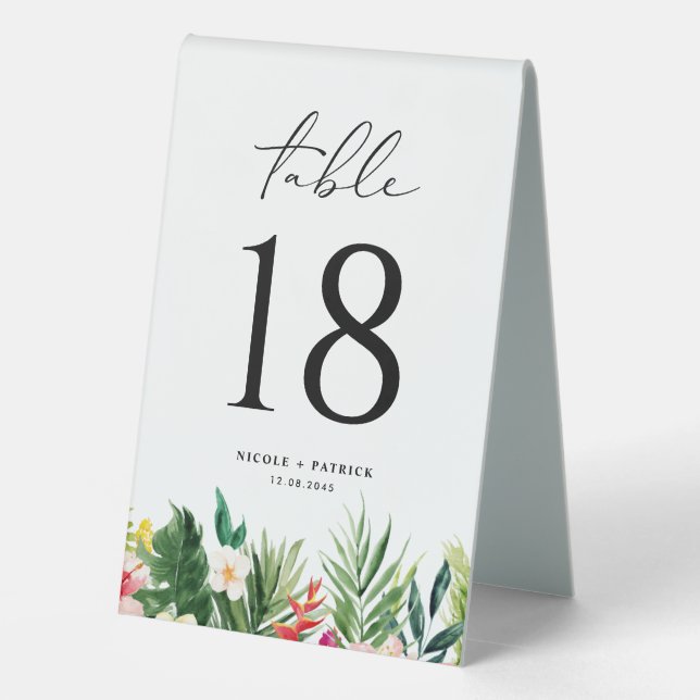 Plaque De Table Couronne tropicale aquarelle Mariage d'été (Verso)