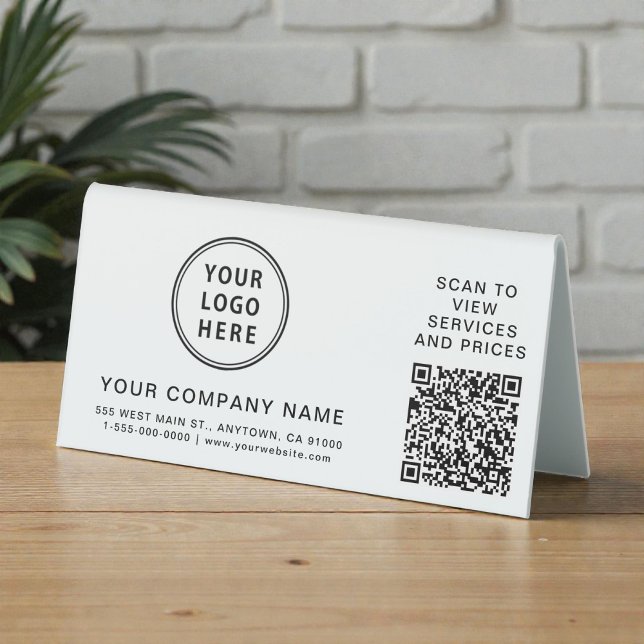 Plaque De Table Création de code QR horizontal pour logo d'entrepr (Business Logo Create Your QR Code Horizontal Table Tent)