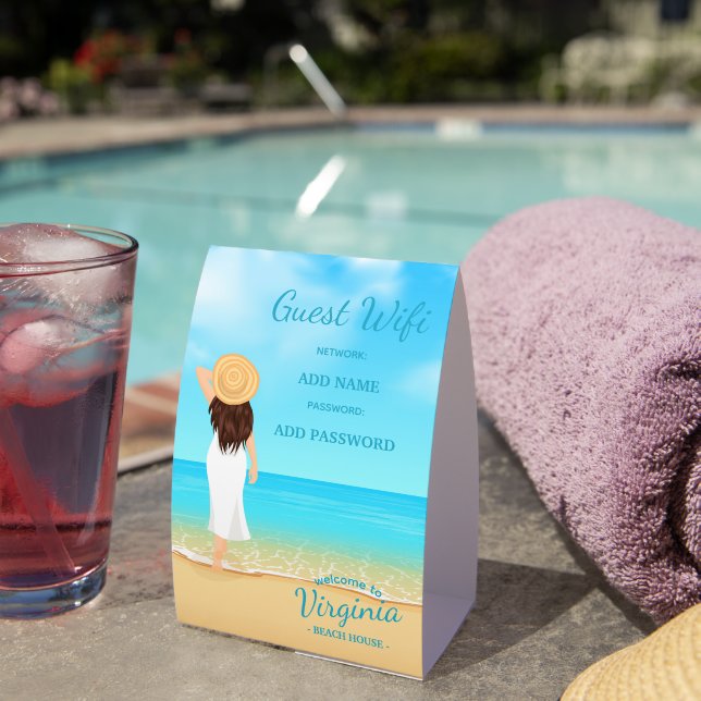 Plaque De Table Custom Beach House Guest WiFi Table Sign (InVersositu (sur table))