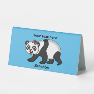 Plaque De Table Cute happy panda bear with flower cartoon
