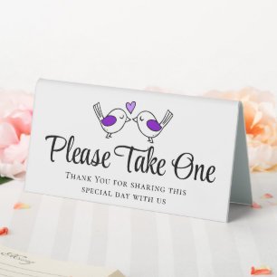 Plaque De Table Cute Lovebirds Violet Inséparables Mariage Faveurs