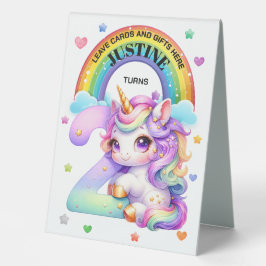 Plaque De Table Cute Rainbow et Unicorn 2e fête d'anniversaire