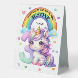 Plaque De Table Cute Rainbow et Unicorn 3ème anniversaire
