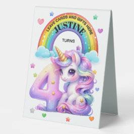 Plaque De Table Cute Rainbow et Unicorn 4e fête d'anniversaire