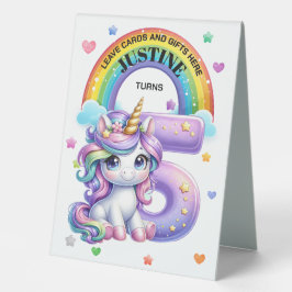 Plaque De Table Cute Rainbow et Unicorn 5e fête d'anniversaire