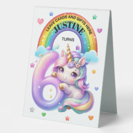 Plaque De Table Cute Rainbow et Unicorn 6e fête d'anniversaire