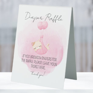 Plaque De Table Cute Rose Kitten Diaper Raffle Baby Girl Douche