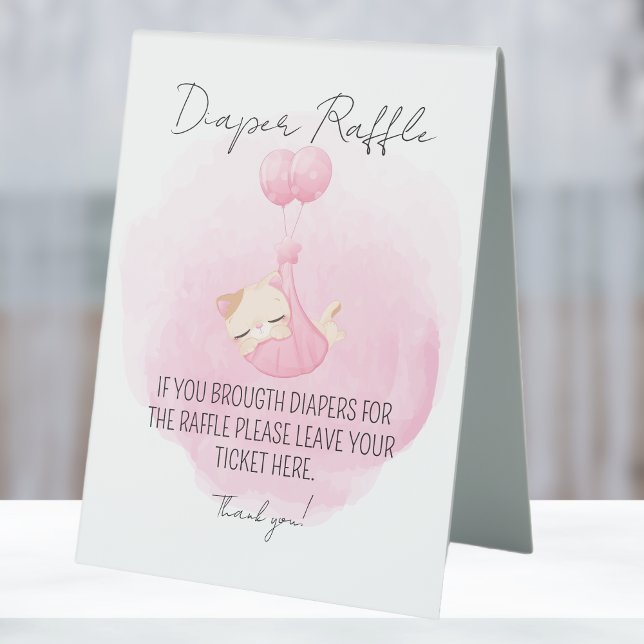 Plaque De Table Cute Rose Kitten Diaper Raffle Baby Girl Douche (Créateur téléchargé)