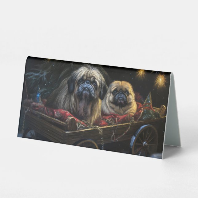 Plaque De Table Décor de Noël Pekingese Snowy Sleigh (Recto)