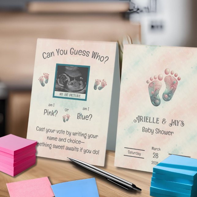 Plaque De Table "Devinez qui" Genre Révéler Baby shower Ultrasound (Gender Reveal Game, Ultrasound Guess Who, Team Pink or Blue Table Sign)