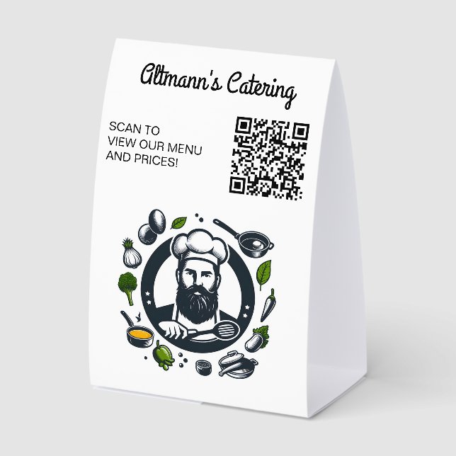 Plaque De Table Editable Chef Catering Restaurant QR Code Menu (Recto)