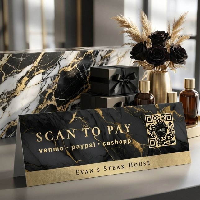 Plaque De Table Elegant Agate Black Marble Qr Code Scan To Pay (Elegant Agate Black Marble Qr Code Scan To Pay Table Tent)