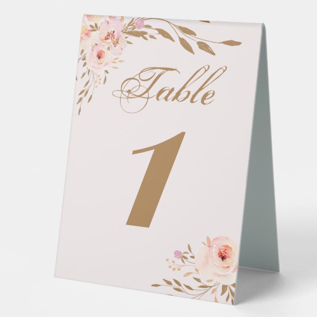 Plaque De Table Elégant Aquarelle or rose Roses Mariage (Recto)