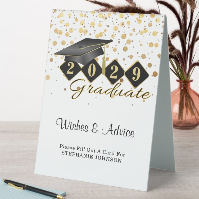 Plaque De Table Élégant Classic Graduation Party Noir & Or (En SItu (Tableau))