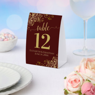 Plaque De Table Elegant Gold Frills Auburn Brown Mariage Numéro