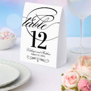 Plaque De Table Élégant Mariage Calligraphie Écriture Noir et Blan