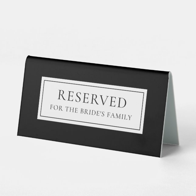 Plaque De Table Élégant Mariage noir et blanc Réservé (Recto)