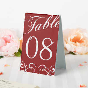 Plaque De Table Élégant Mariage rouge et blanc Numéro de table