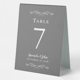 Plaque De Table Élégant numéro de mariage Calligraphie gris blanc