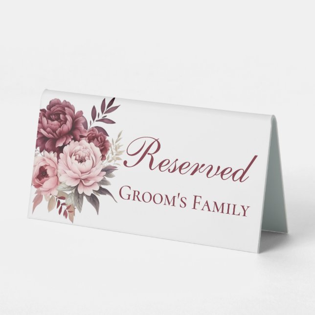 Plaque De Table Elégant Peony Aquarelle Floral Mariage Réservé (Recto)