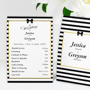 Plaque De Table Élégant programme de mariage rayé noir et blanc or