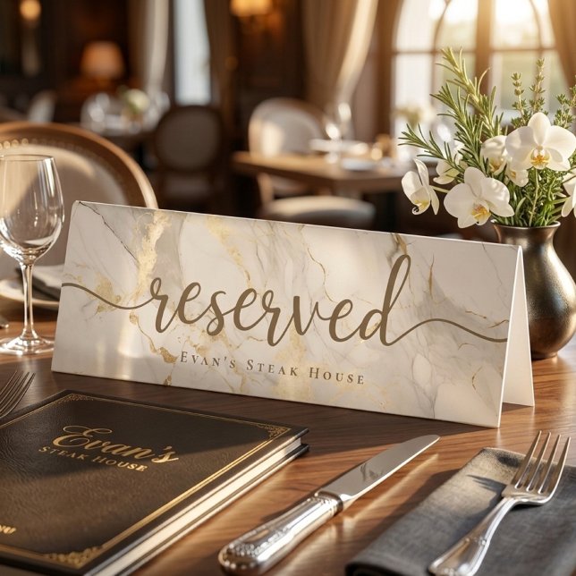 Plaque De Table Elegant Script Agate Gold White Marble Reserved (Elegant Script Agate Gold White Marble Reserved Table Tent)